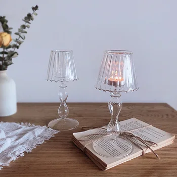 

Transparent Glass Candle Holder Candlestick Aromatherapy Table Lamp Shape Romantic Wedding Christmas Party Decor Home Decoration