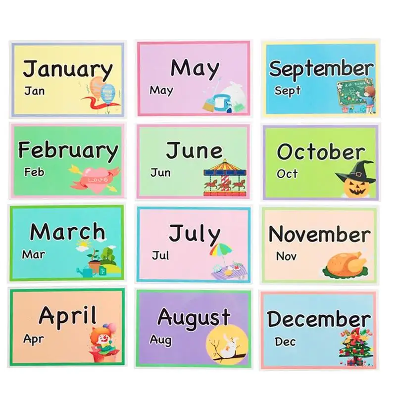 12Pcs ภาษาอังกฤษ Early การเรียนรู้การ์ดแฟลชรายเดือนการ์ดเด็กทุกวัน ...