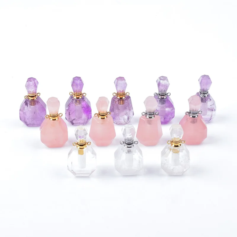 

Natural crystal jade perfume bottle pendant charm quartz crystal essential oil diffusion bottle pendant necklace Jewelry Drop
