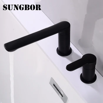 

Two-hole bathroom basin faucet, black plating gold style, hot and cold water, simple and fashionable design, healthy faucet