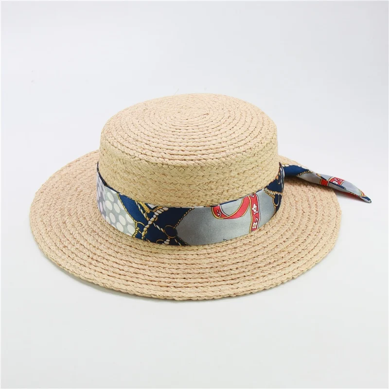 Новинка, женская пляжная шляпа для отдыха с навигационным принтом, модные женские шляпы от солнца, соломенная Кепка с козырьком - Color: 04