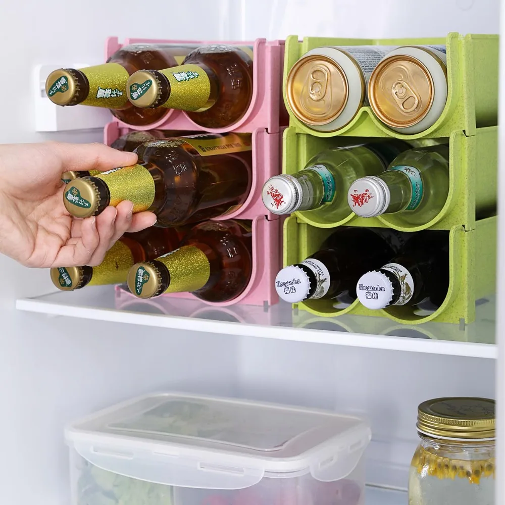 Refrigerator Organizer 3-Layers Plastic Kitchen Rack Storage Shelf Can Beer Wine Bottle Holder Rack Fridge Organizer Shelves