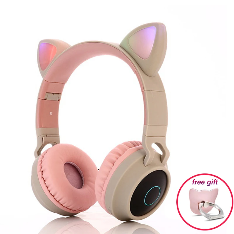 Беспроводные наушники с милыми кошачьими ушками, Bluetooth стерео наушники с микрофоном, рождественский подарок для взрослых и детей, гарнитура на голову - Цвет: Pink Grey