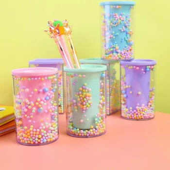 

1 Pcs Candy Color Transparent Foam Ball Pen Holders Acrylic Office Organizer Square Round Pencil Pen Stand Container Stationery