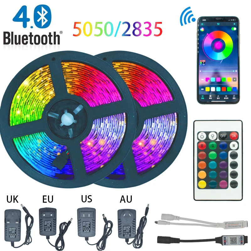 32.8ft Waterproof 5050 Flexible Led Strip Lights Bluetooth Receiver 12V DC Power 