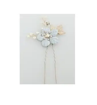 Листья синие Цветочные Шпильки расчески жемчуг кристалл головной убор золотые заколки невидимки для волос аксессуары для свадьбы свадебный украшение тиара b540 - Окраска металла: A