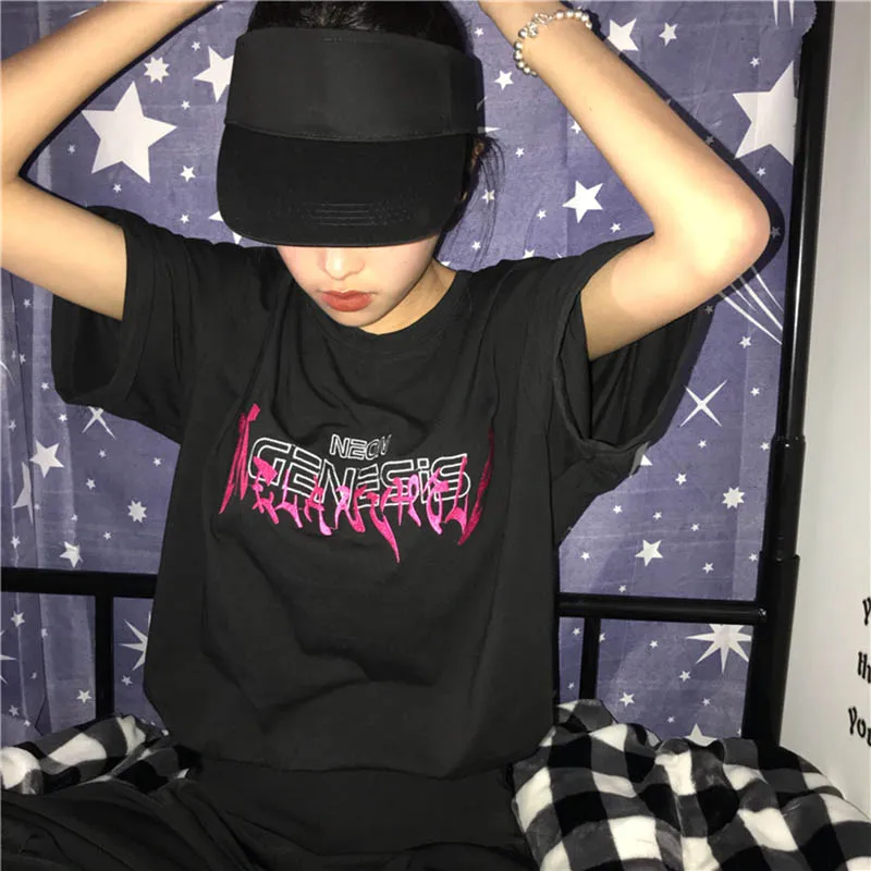 April MOMO, женская футболка, летняя, с круглым вырезом, Harajuku, футболка, женская, с буквенным принтом, короткий рукав, топ, для девушек, приталенная, модная футболка