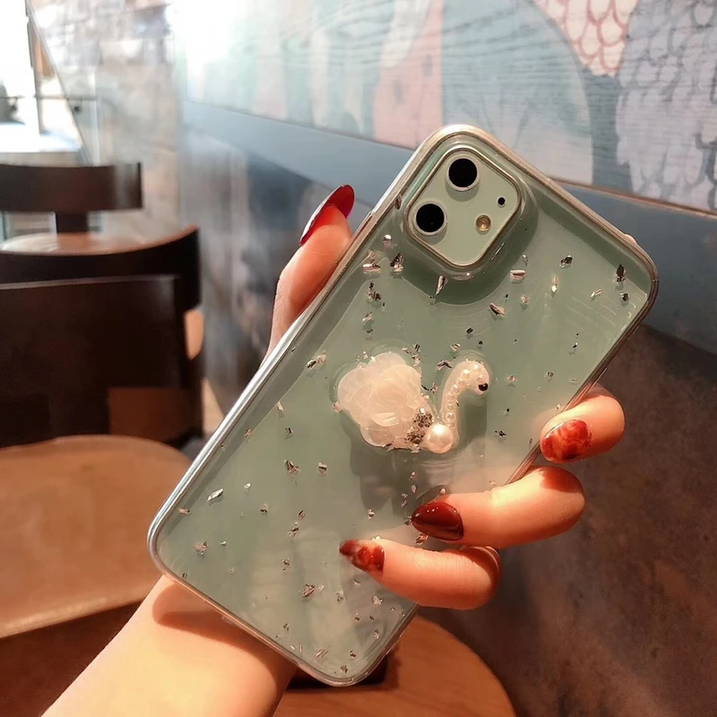 

Luxury Bling 3D Black Swan Phone Case For iPhone 11 6 6S 7 8 Plus X XR XS Max 11Pro Max Soft TPU Girly Glitter Phone Back Cover