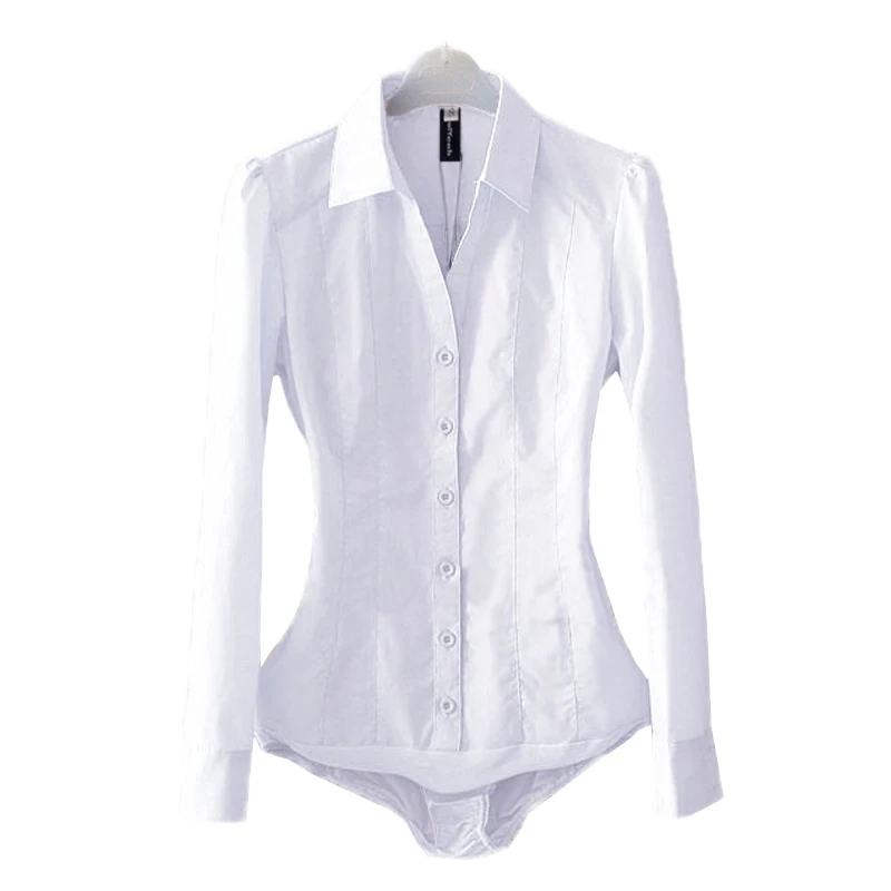 Office Blouse Solid Body Shirt Turn-down Collar V Neck Long Sleeve Blouse Buttons Up Women Tops and Blouses Light blue White 4