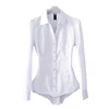 Office Blouse Solid Body Shirt Turn-down Collar V Neck Long Sleeve Blouse Buttons Up Women Tops and Blouses Light blue White 4