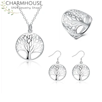 

Charmhouse Silver 925 Jewelry Sets For Women Life Tree Pendant Necklace Ring Earrings 3 pcs Set Wedding Jewelry Accessories