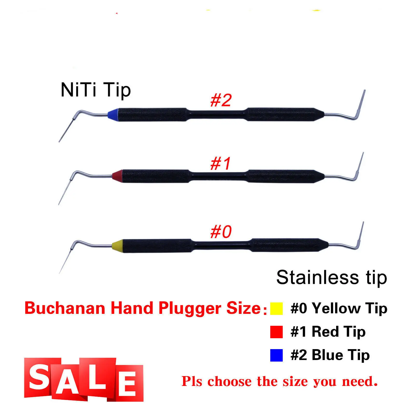 3 Sizes Sybronendo Endo Endodontic Buchanan Hand Plugger NiTi Stainless Tip Fill Obturation Teeth Fit KAVO Dental Equipment