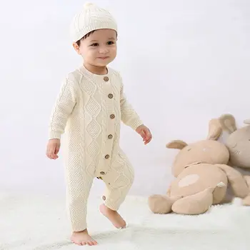

Boys Girls Autumn Winter Infant Baby Rompers Acrylic Casua O-Neck Long Sleeve Solid Color Rompers Knitted Red Yellow White Jump