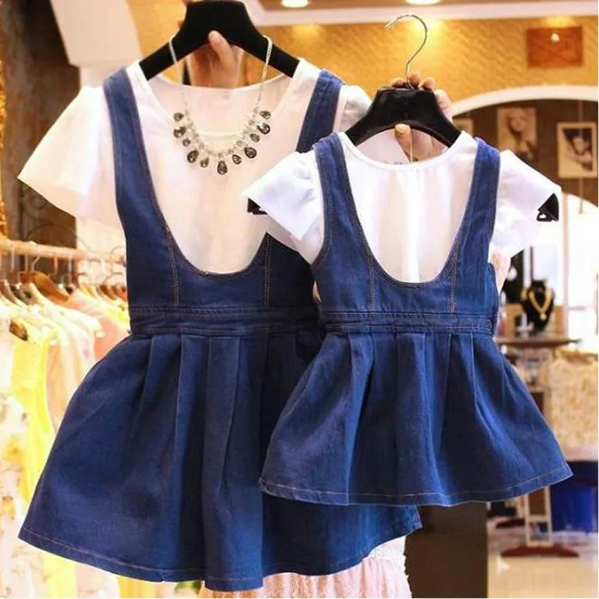 

Mommy And me Daughter Dresses Family Matching Clothes Sets T Shirt+Denim Skirt Jeans Dress 2pcs Mother Daughter Clothes for girl