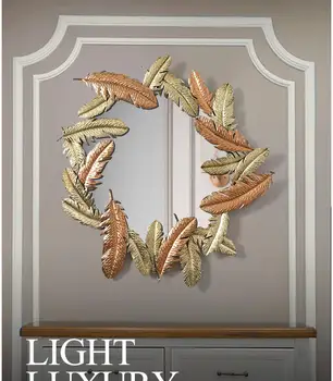 

American Wrought Iron Decorative Mirror Light Luxury Sun Leaf Wall Hangings Restaurant Background Wall Mural Crafts Decoration