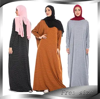 

Muslim Striped Abaya Brief Maxi Dress Female Full Kimono Long Robe Gowns Jubah Middle East Ramadan Arab Islamic Prayer a1281