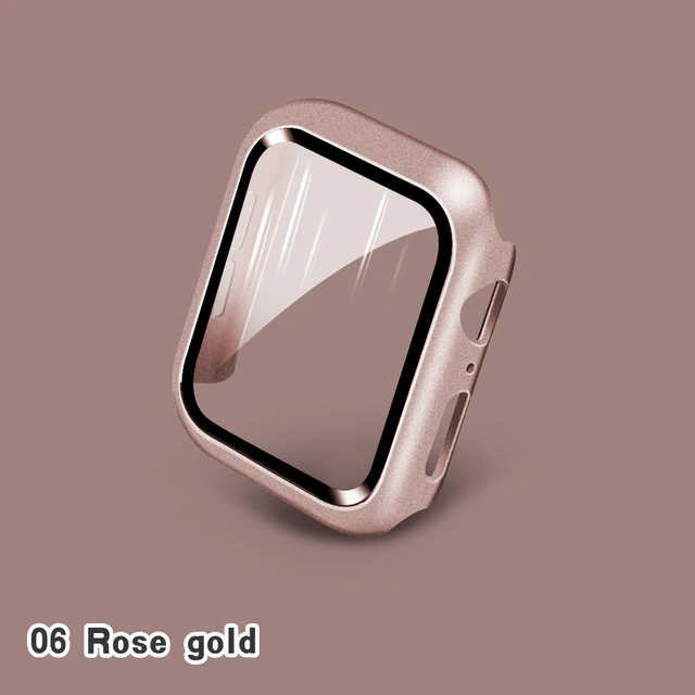 Glass+Cases For Apple Watch Series SE 654321 44mm 40mm Smart iWatch 42mm 38mm 360 Full Bumper Screen Protector+Cover Accessories Rose gold