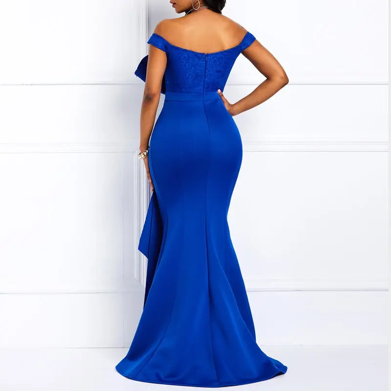 Темно-синее вечернее платье, сексуальное, Русалка, с бисером, с открытыми плечами, модное, вечернее, для выпускного вечера, для девушек, элегантное, Африканское, макси платье