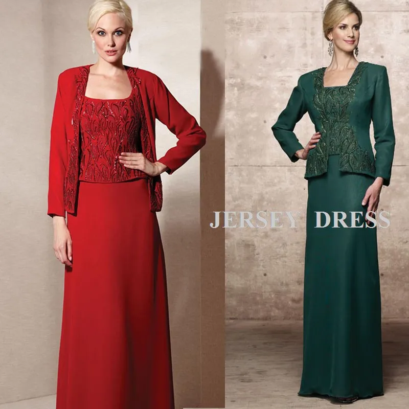 

free shipping 2016 new design embroidery long-sleeve brides maid dresses red long green Mother of the Bride Dresses with jacket