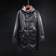 Зимняя Толстая флисовая удлиненная куртка, меховая куртка из искусственной кожи, Мужская Готическая удлиненная лоскутное худи, Мужская черная верхняя одежда