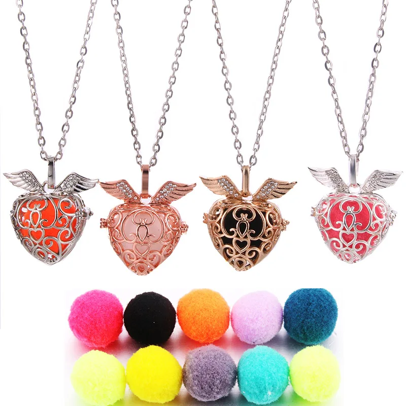 

Mexico Chime Zircon Angel Heart Music Angel Ball Caller Locket Pendant Vintage Necklace For Aromatherapy Essential Oil Box Women