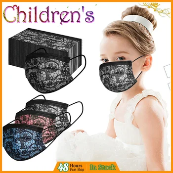 

50PC Children Safety Air Fog masques mascarilla de tela Fashion Lace Disposable fashion Breathable Face Mask black mascarillas