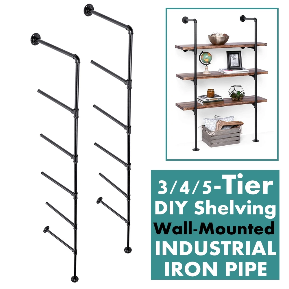 Details about   5 Tier 3 Industrial Iron Pipe Wall Shelf Shelving DIY Bookshelf Bracket Storage 