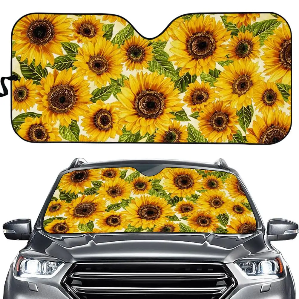 

Car Windshield Sunshade Sunflower Print Front Window 500T Reflective Polyester Blocks Heat&Sun UV Protector Shields Foldable