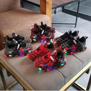 

Hot Led Spiderman Kids Sneakers Boys Girls Light Children baby Shoes mesh sport Boys Girls Spider man Led Light Shoes Size 21-30