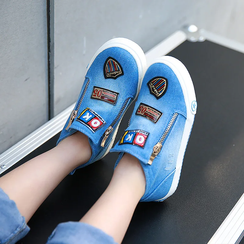 

New Girls Kids Shoes Canvas Denim Boys Casual Sneakers Breathable Brand High Children Sport Fashion Embroidered Shoes