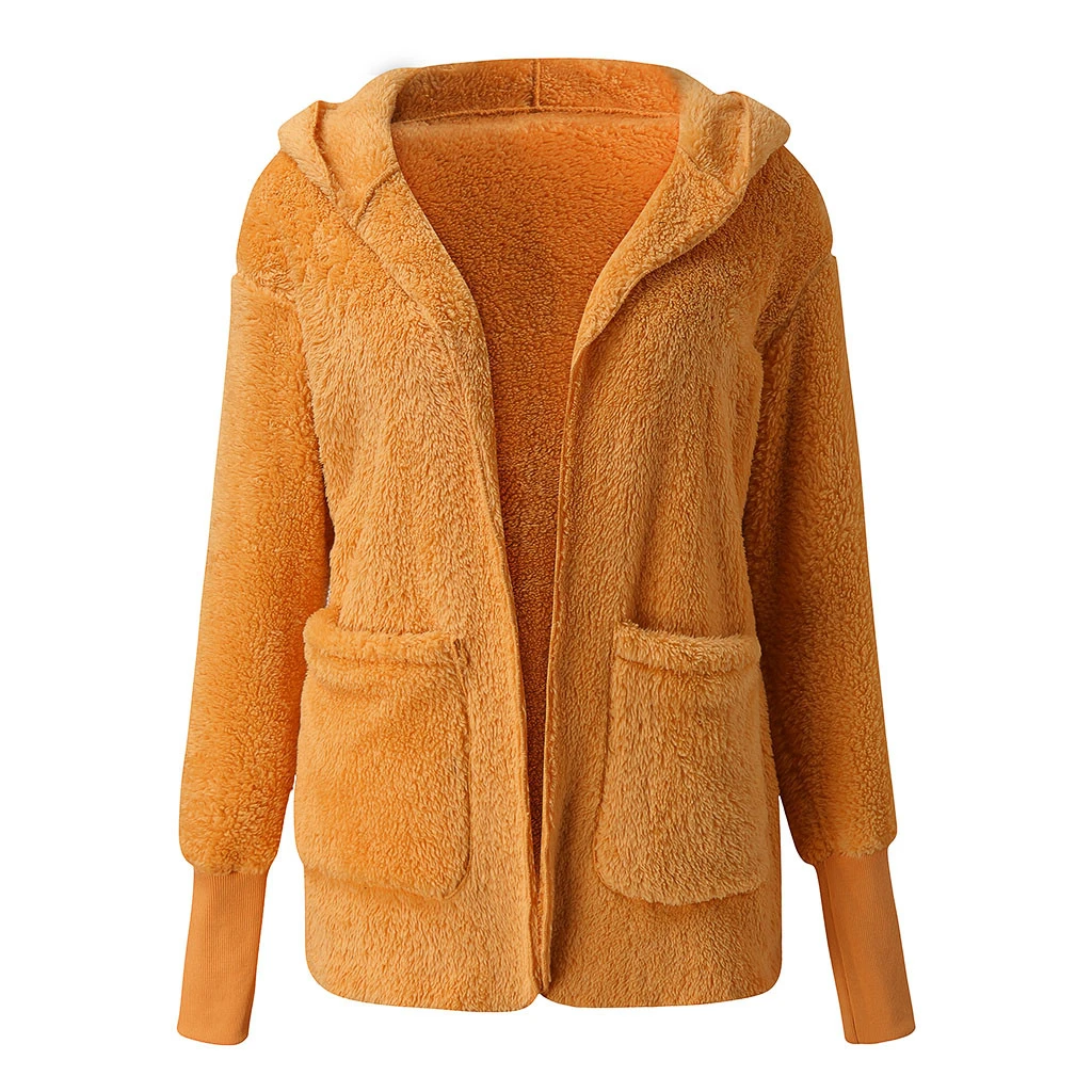 Women Autumn Winter Jacket Coat Hood Luxury Fleece Jacket Fluffy Jackets Overcoat Casual  Plus Size Outwear 822