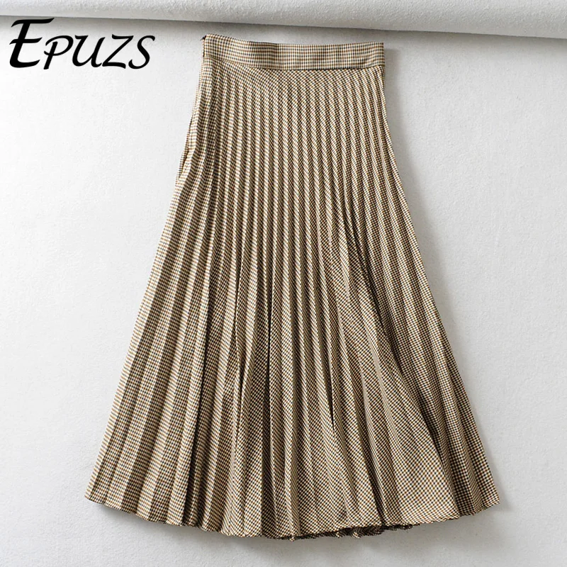 Зимние клетчатые юбки с высокой талией, женские плиссированные юбки для лыжников, элегантные Шикарные Длинные юбки для офиса в Корейском стиле, faldas mujer