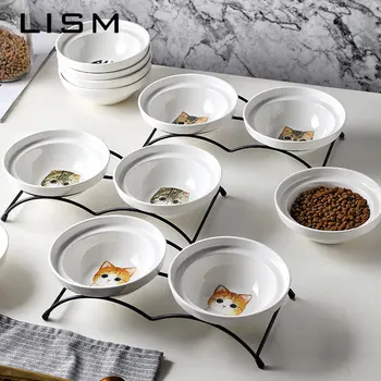 

Pet High-end Ceramic Bowl Tilt Iron Frame Cartoon Feeding Drinking Bowls for Dogs Cats Pet Food Feeder Dispenser Accessories