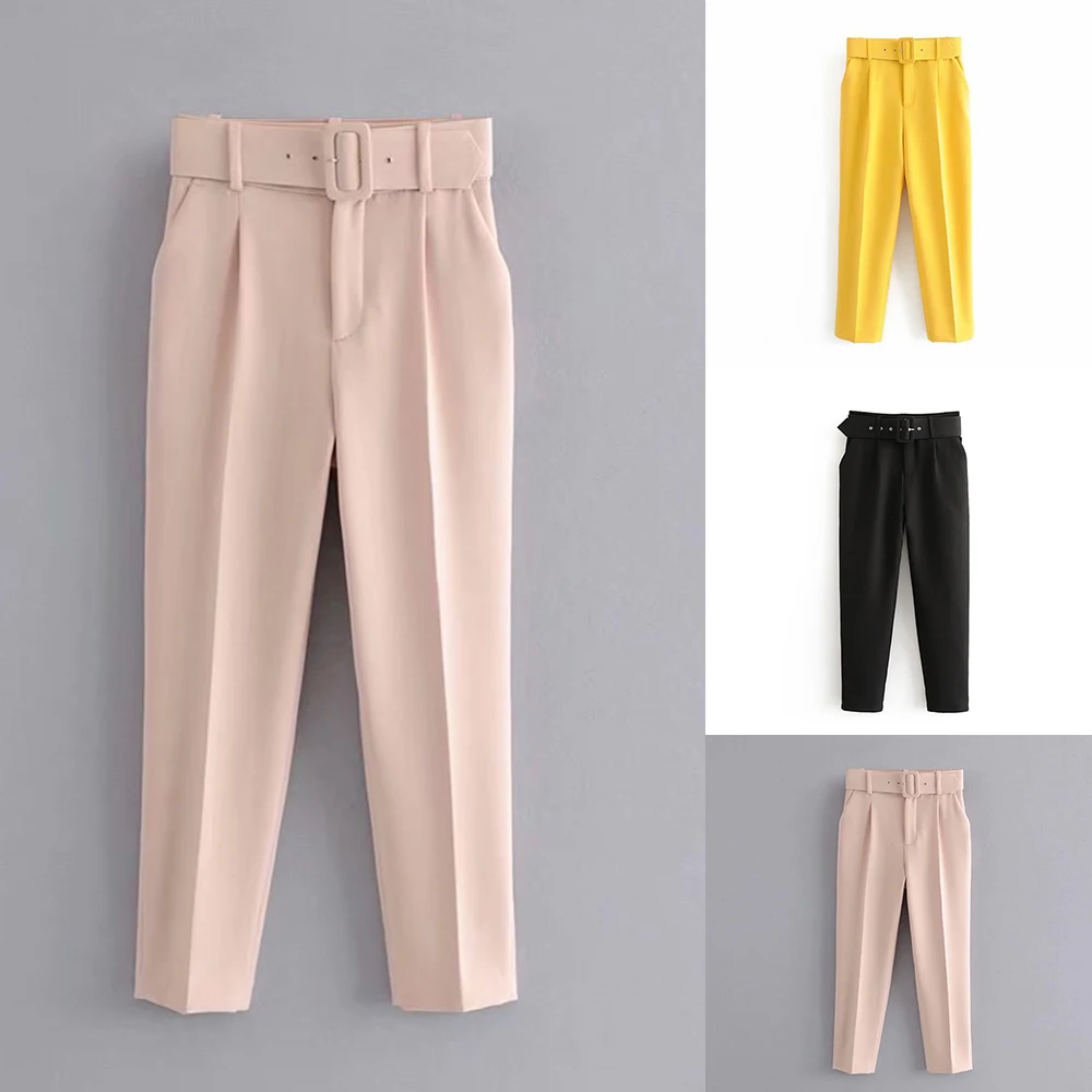 

New Fashion Women's High Waist Solid Suit Pants Sashes Pockets Office Ladies Harem Pants Middle Aged Casual Loose Streetpants