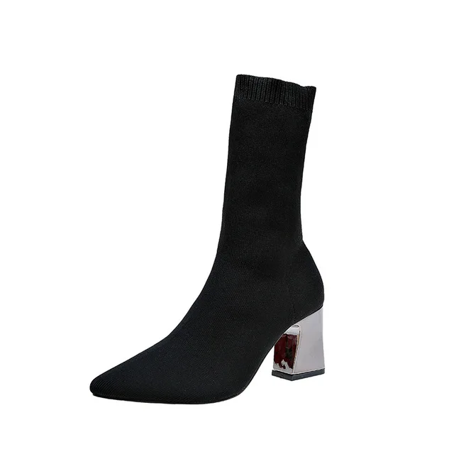 

Autumn And Winter New High Quality Warmth Wool Boots Women Pointed Thick With Elastic Martin Boots Knitted Socks Botas Mujer