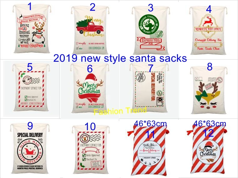 

10pcs/lot 2020 Christmas new styles ready to ship in stock cotton canvas drawstring Merry Christmas organic gift bags