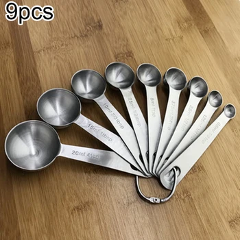 

9pcs/set Stainless Steel Measuring Spoons Set Measurement Spoon Tools 0.6-20ml Home Kitchen Food Baking Accessories