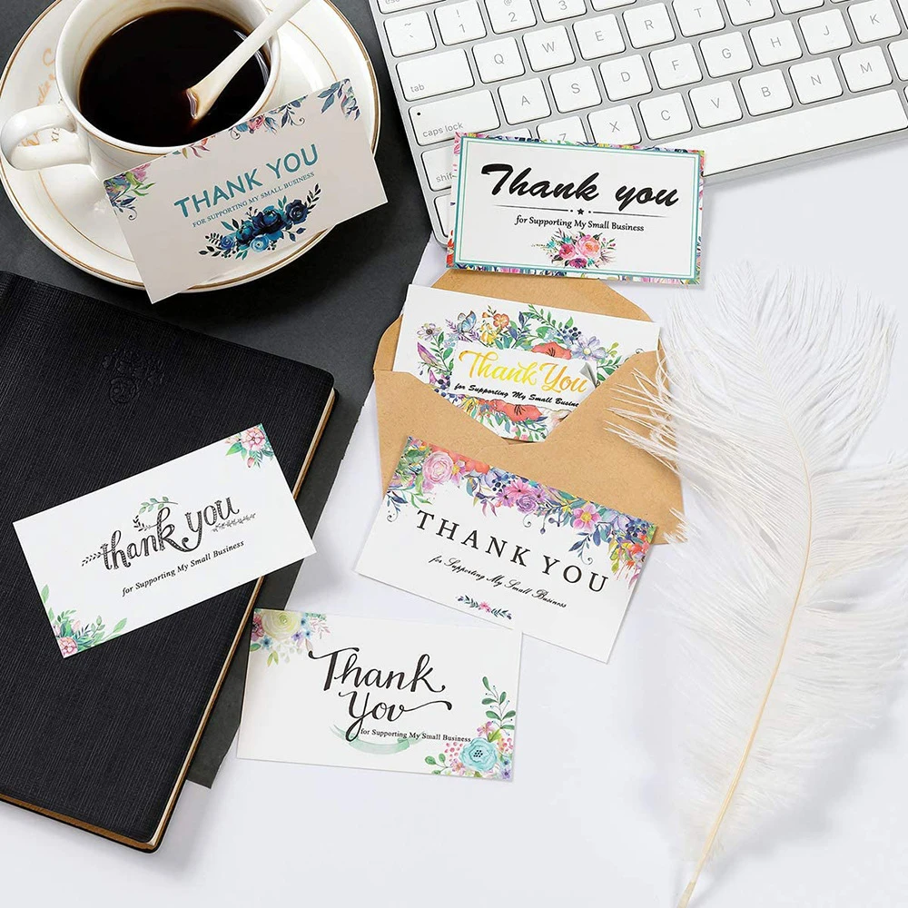 50 Sheets/set 5*9 Cm Flower Greeting Card Thank You for Supporting My Small Business Goods Wrapping Decoration Thank You Card