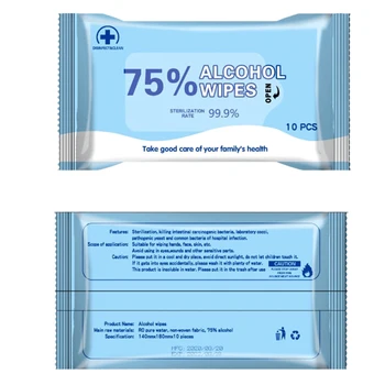

10Pcs/bag 75% Alcohol Wet Wipe Portable Hand Towel Swabs Pads Wipes Alcohol Disinfection Wipes Disposable Antibacterial Wipes