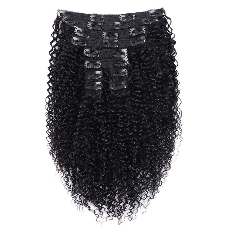Mongolian Kinky Curly Clip In Human Hair Extensions #4 Middle Brwon 9 Pieces/Set Clip-ins Remy Curly Hair Full Head Sets 120G