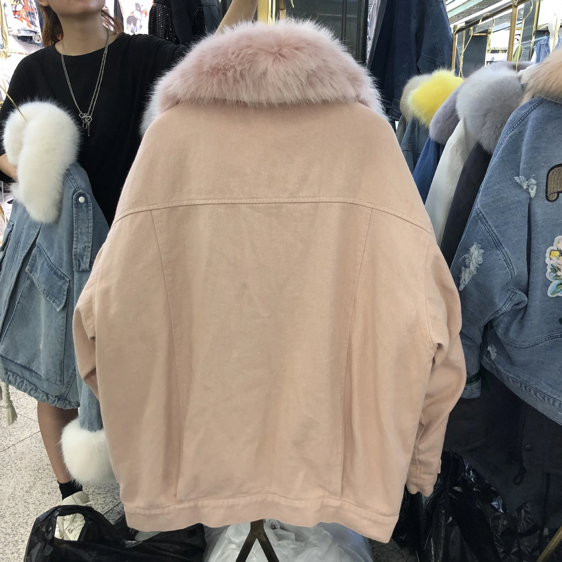 

2019 Winter New Style Korean-style Fashion Solid Color Loose-Fit Slimming Fold-down Collar Thick Long Sleeve Warm Cotton Coat To