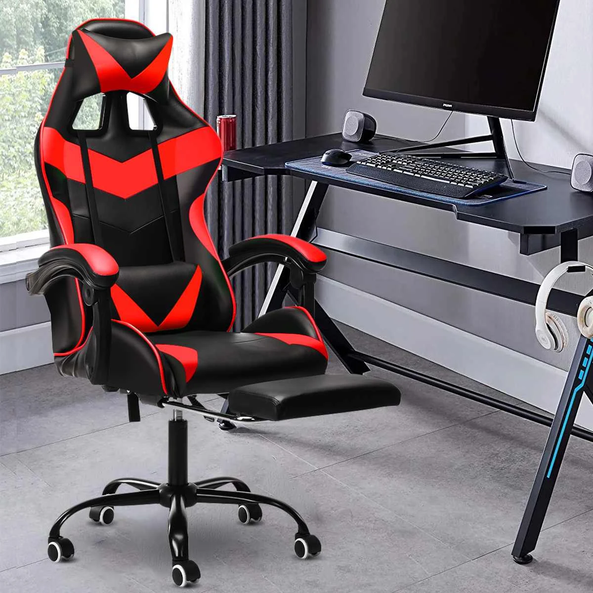Silla ergonómica de cuero juegos de oficina, Asiento Carreras WCG para casa, Internet, café, ordenador, elevación giratoria, silla jugadores|Sillas oficina| - AliExpress