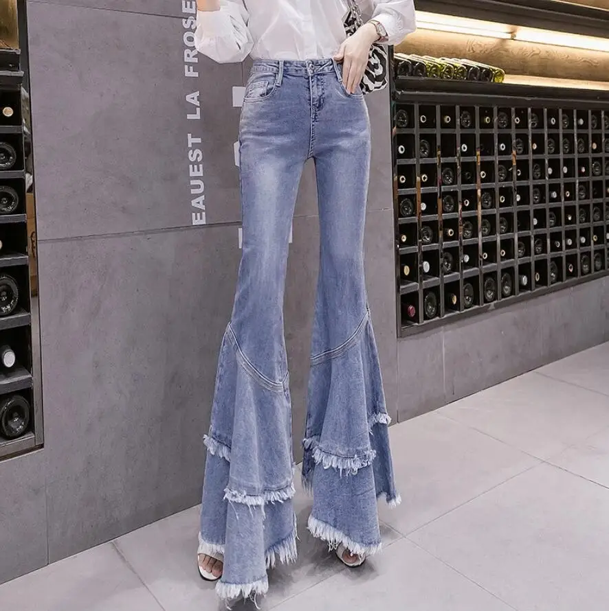 Pantalón Dama Yuanbang Jeans Acampanados Para Mujer, De Cintura