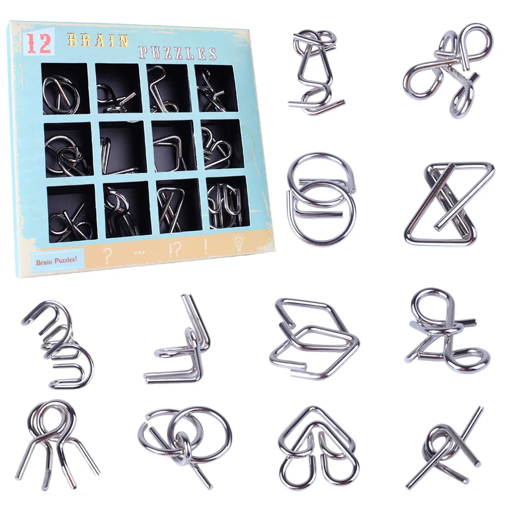 12pc IQ Test Toys Wire Puzzles Mind Game Brain Teaser Magic Puzzles Game DIY 