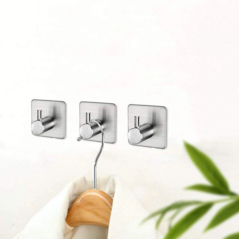 Self Adhesive Hooks，4 PCS Self Adhesive Hooks 304 Stainless Steel Towel Hooks Rustproof and Waterproof Wall Hook for Kitchen Bathroom and Office Use Adhesive Hooks 4pcs