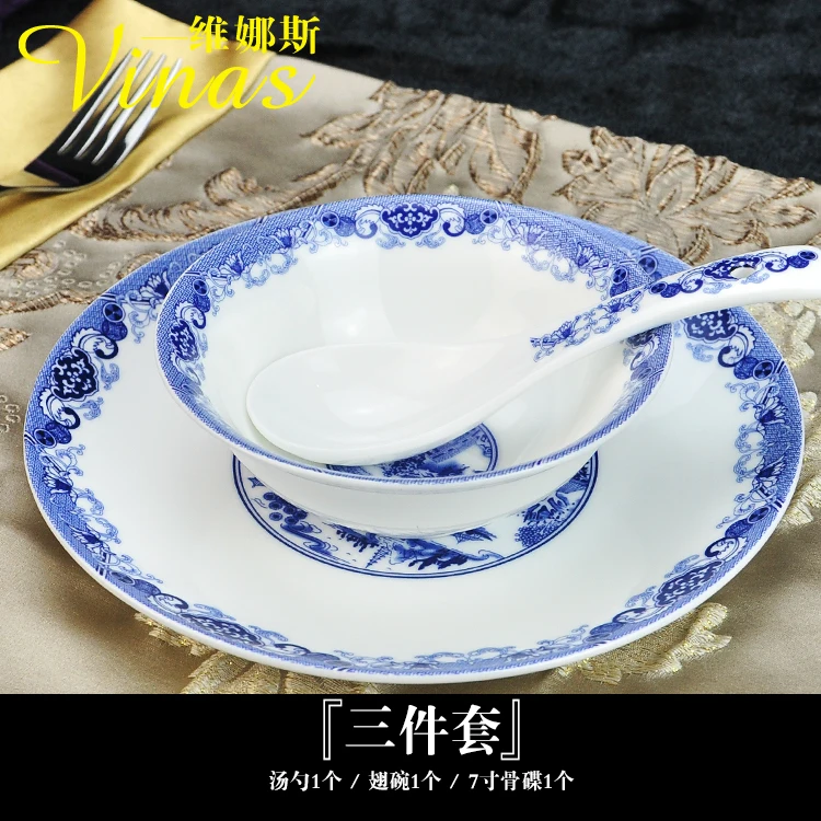 В китайском стиле керамический посуда тушью Jiangnan Золотая инкрустированная фарфоровая десертная тарелка Стейк Салат закуски, торт посуда - Цвет: Three-piece set