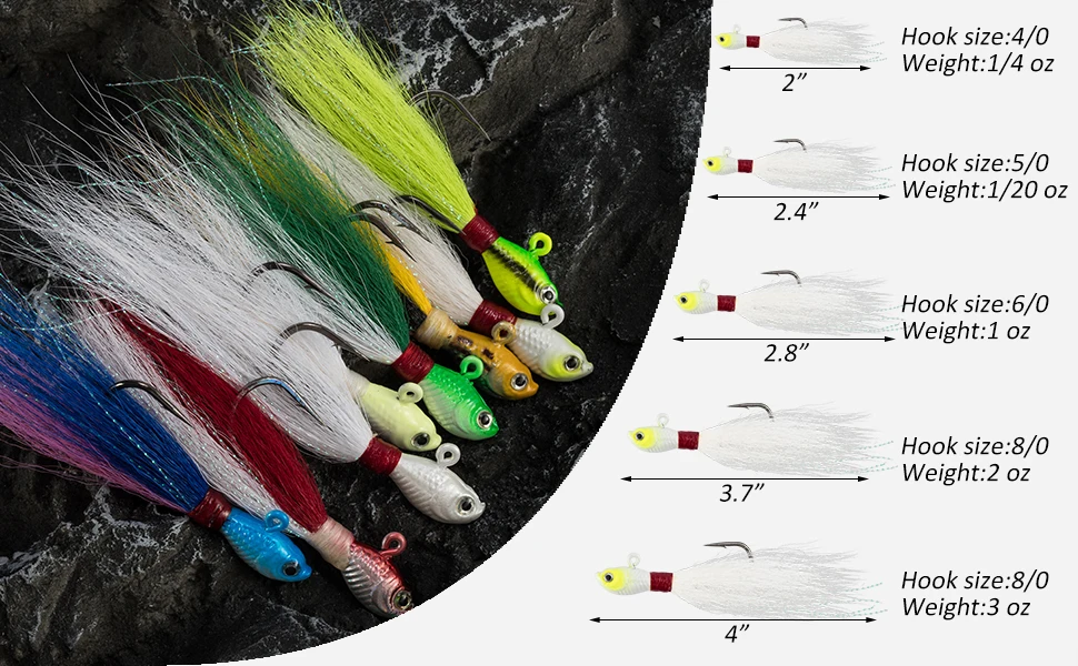 3X Bucktail Jigs Pike Fishing Lead Hard Lure Hook Bait 28g 56g 85g Trout Striper 