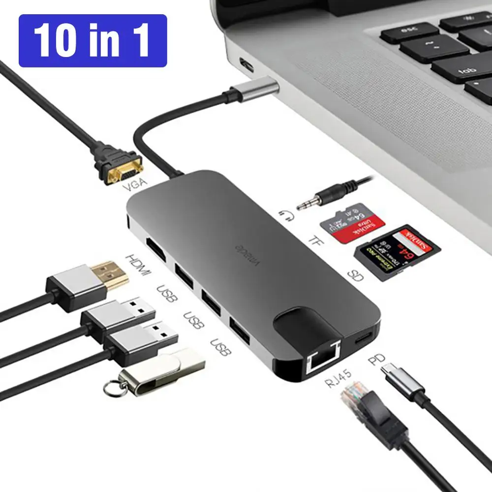 

USB HUB C HUB HDMI Adapter 10 in 1 USB C to USB 3.0 Dock for Huawei Mate 30 Accessories USB-C Type C 3.1 Splitter USB C HUB