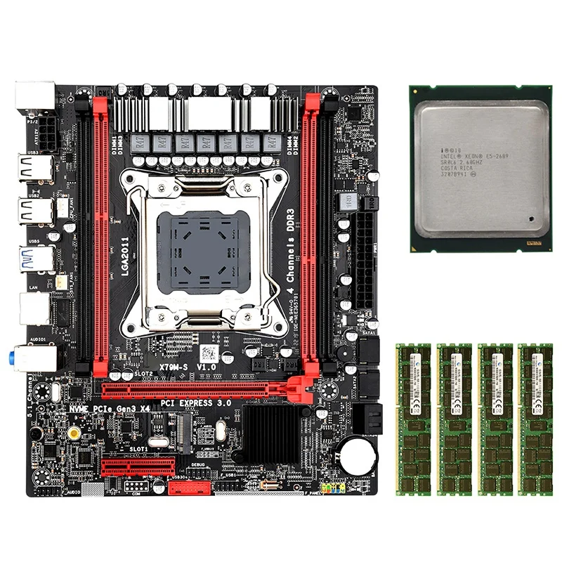 X79MS LGA2011 набор материнских плат комбо с Intel E5 2689 4-Ch 4x4 Гб 16 Гб 1333 МГц DDR3 кода коррекции ошибок Поддержка M.2 NVMe SATA3 USB3.0