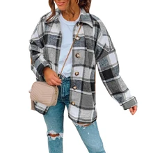 

Fashion Women Plaid Printed Coat And Jacket Turn-Down Collar Tops Button Ladies Clothing Autumn Spring Button Outwear Streetwear